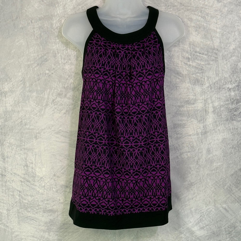 y2k 2010s Halter Neck Top Womens sz L Purple Black indie sleaze going out